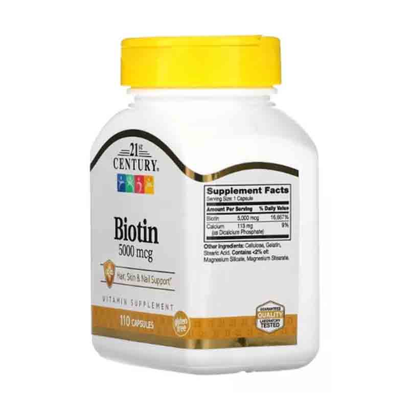Biotin 5000mg 21st Century 110 capsulas para cabello, uñas y piel Biotina 