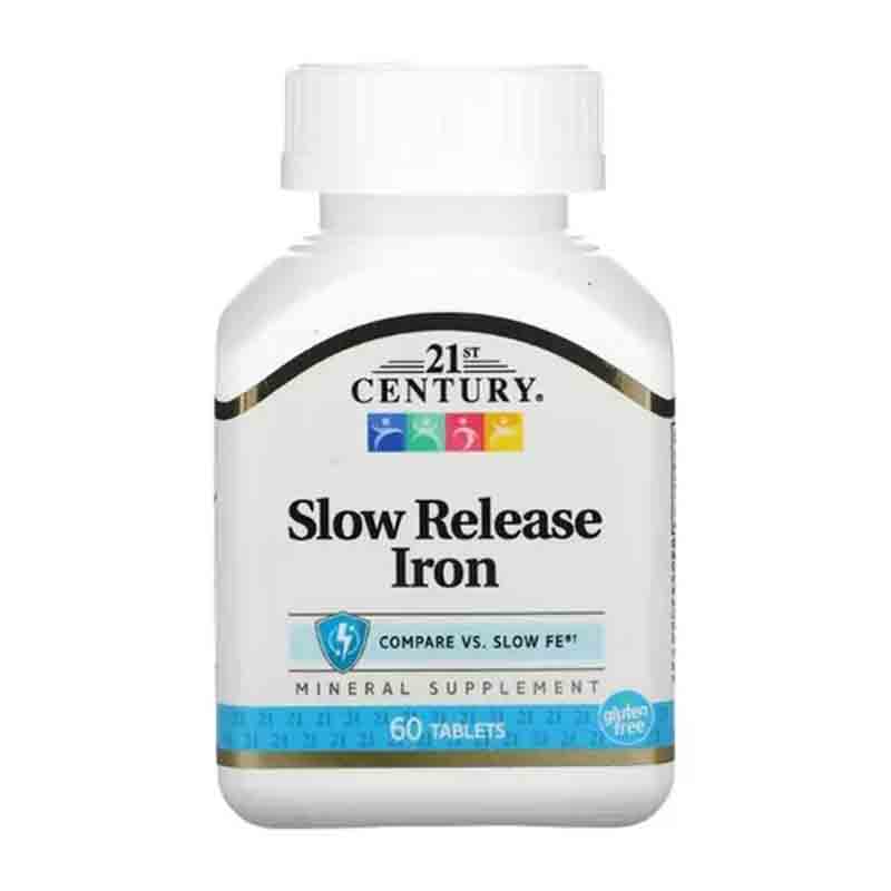 Hierro 45 mg + Calcio 31mg 21st Century Liberacion Tardia 60 tabletas Slow Release Iron 