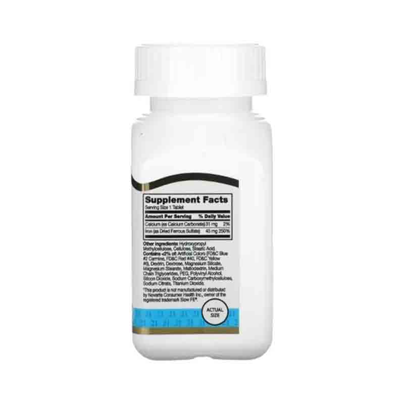 Hierro 45 mg + Calcio 31mg 21st Century Liberacion Tardia 60 tabletas Slow Release Iron 