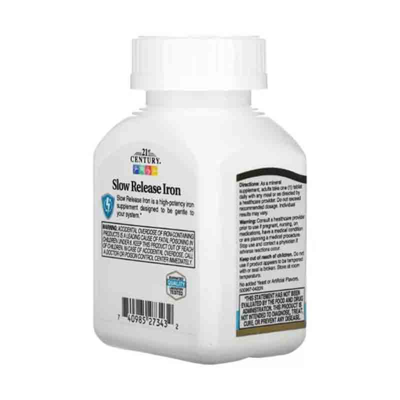 Hierro 45 mg + Calcio 31mg 21st Century Liberacion Tardia 60 tabletas Slow Release Iron 