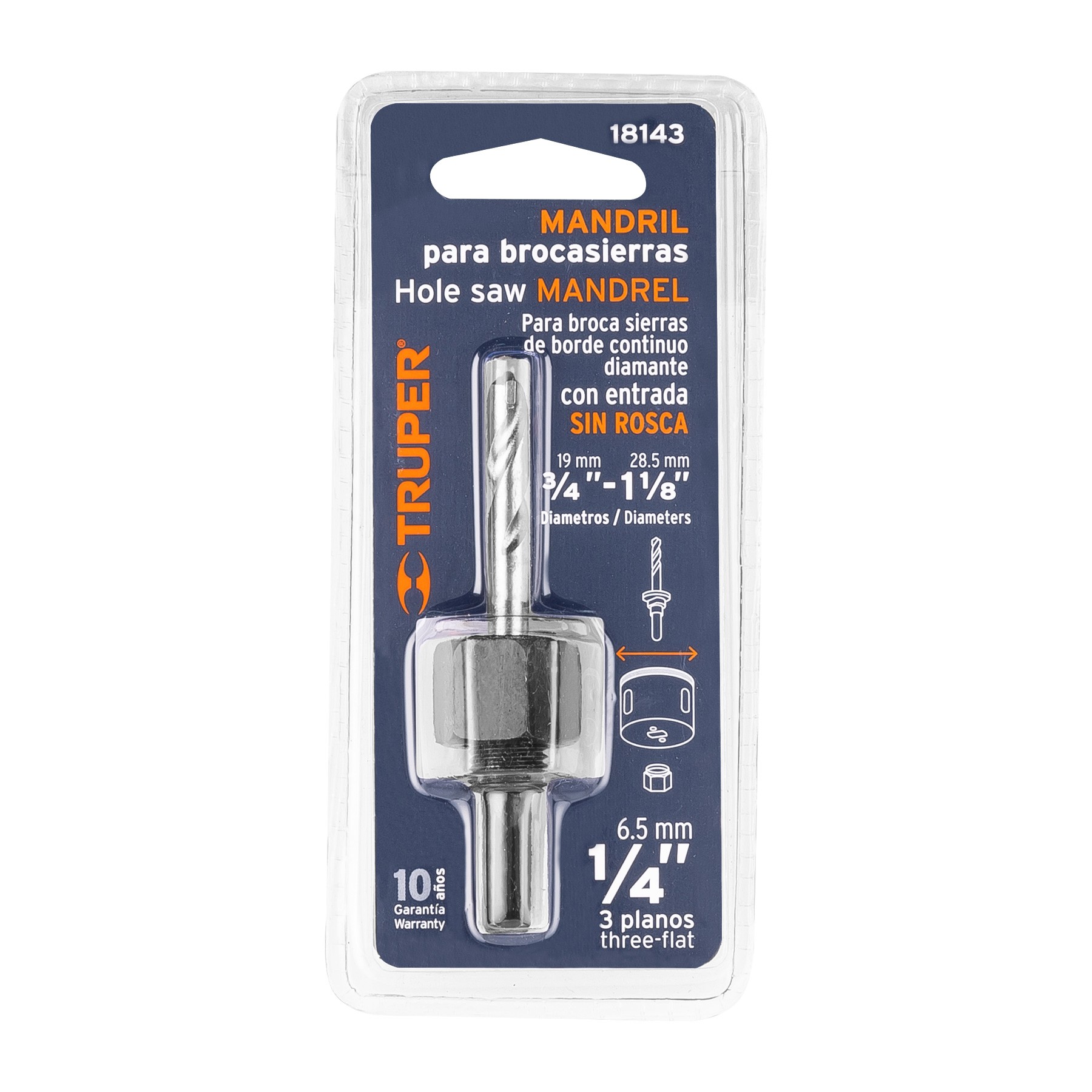 MANDRIL PARA BROCASIERRA DIAMANTE SIN ROSCA 1/4" TRUPER 18143