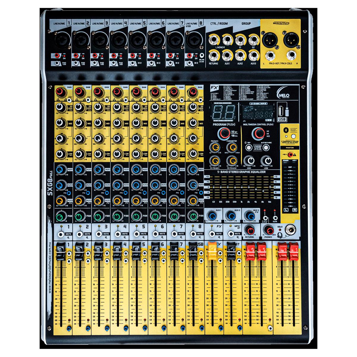 Mezcladora MELO SXG8 FULL 8 Canales Efectos,usb Y Bluetooth