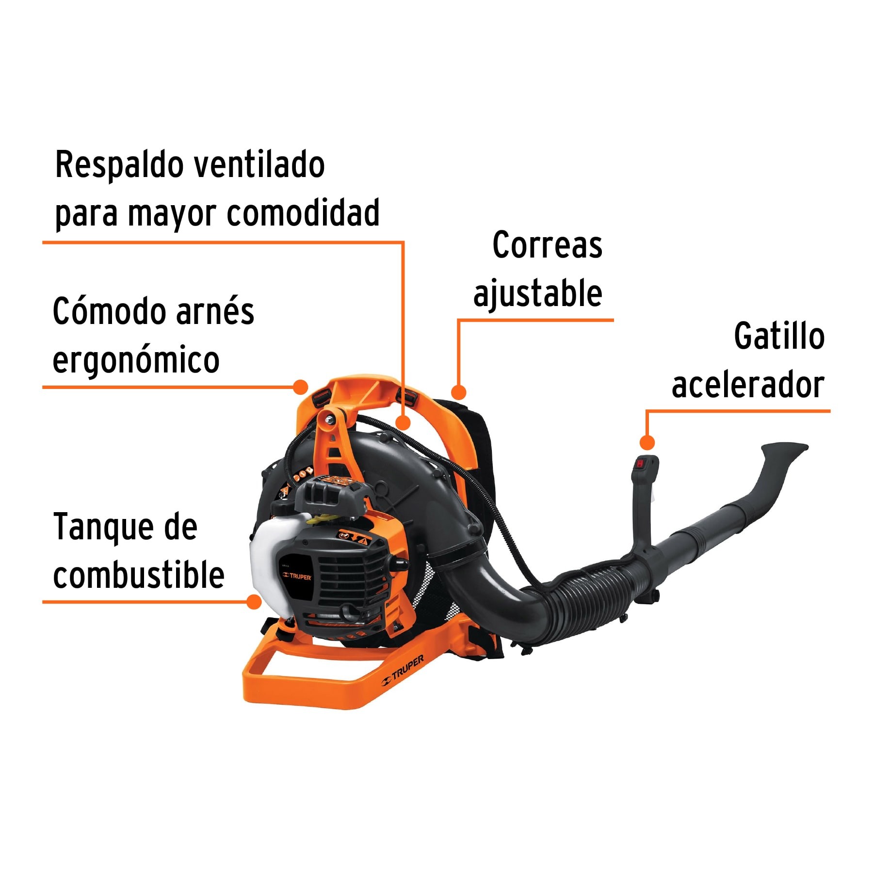 SOPLADORA CON MOTOR DE 26CC A GASOLINA, TIPO MOCHILA, TRUPER 18147