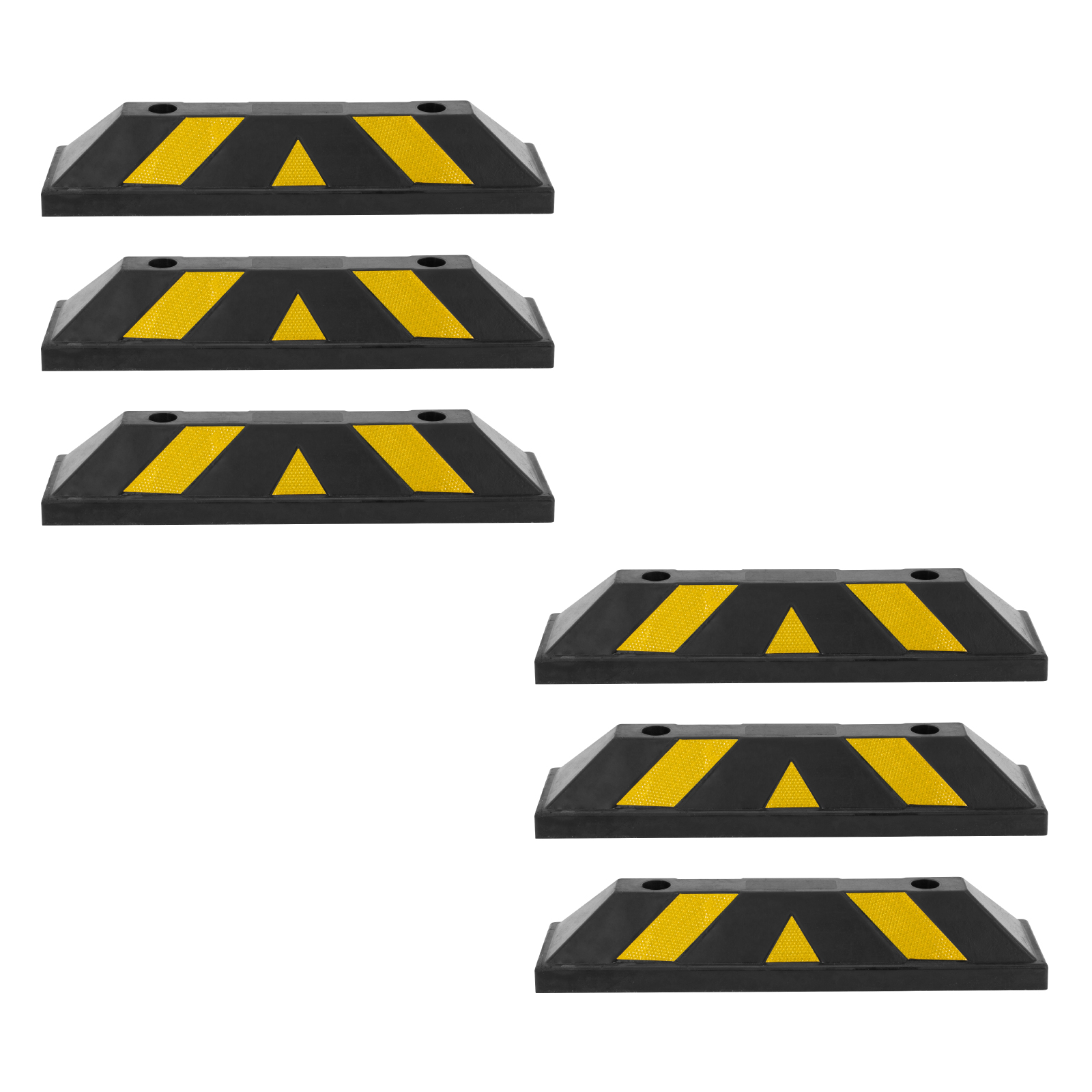 6 Topes de estacionamiento de Caucho de Alta Resistencia con Tornillos expansivos | Tiras Reflectantes | Tope Reductor de Velocidad