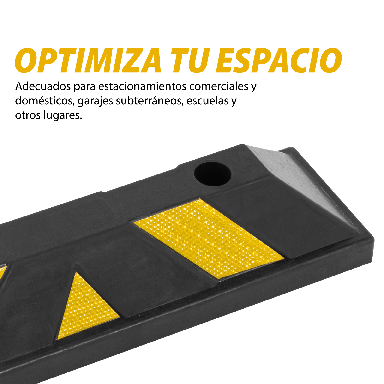 Tope de estacionamiento de Caucho de Alta Resistencia con Tornillos expansivos | Tiras Reflectantes | Tope Reductor de Velocidad