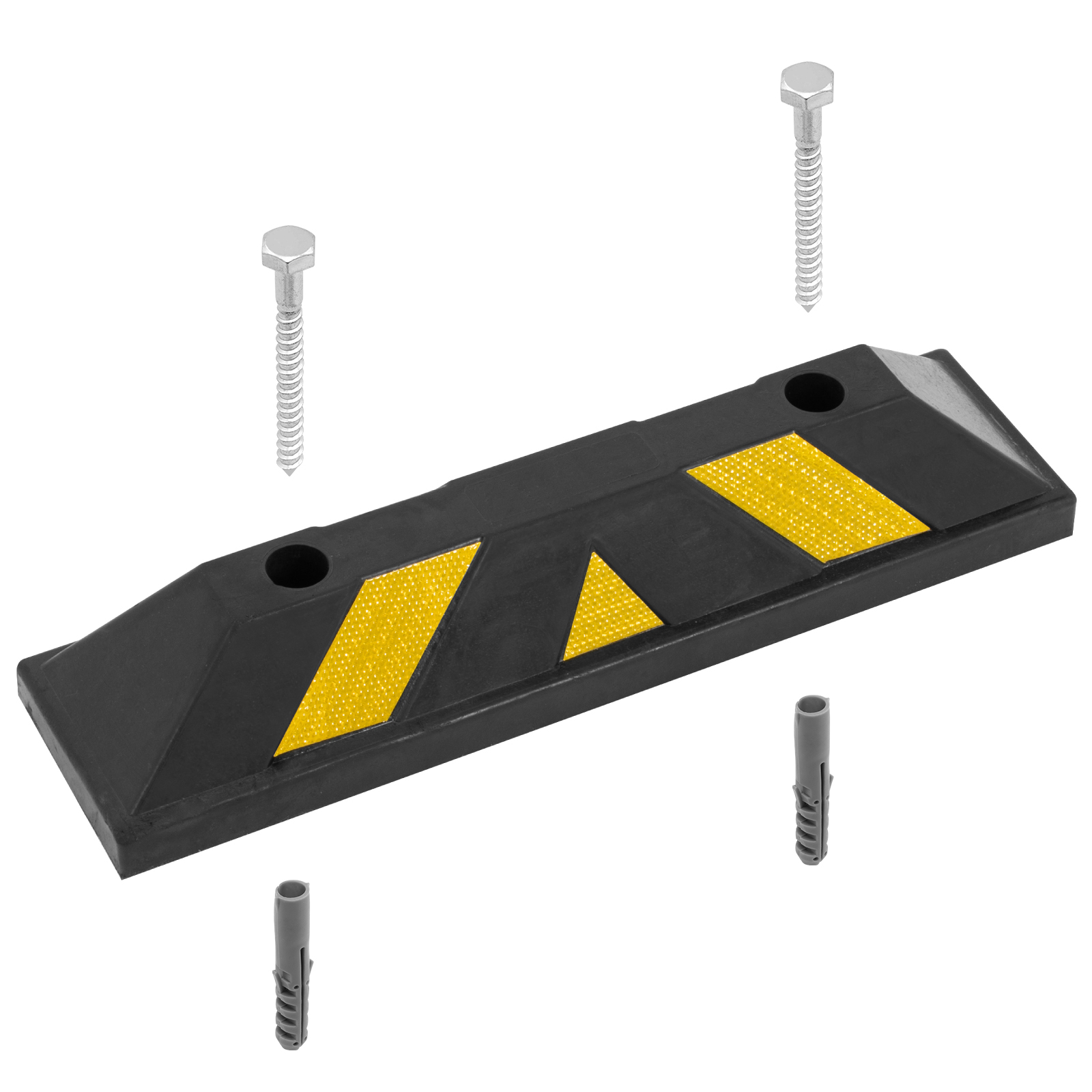 Tope de estacionamiento de Caucho de Alta Resistencia con Tornillos expansivos | Tiras Reflectantes | Tope Reductor de Velocidad