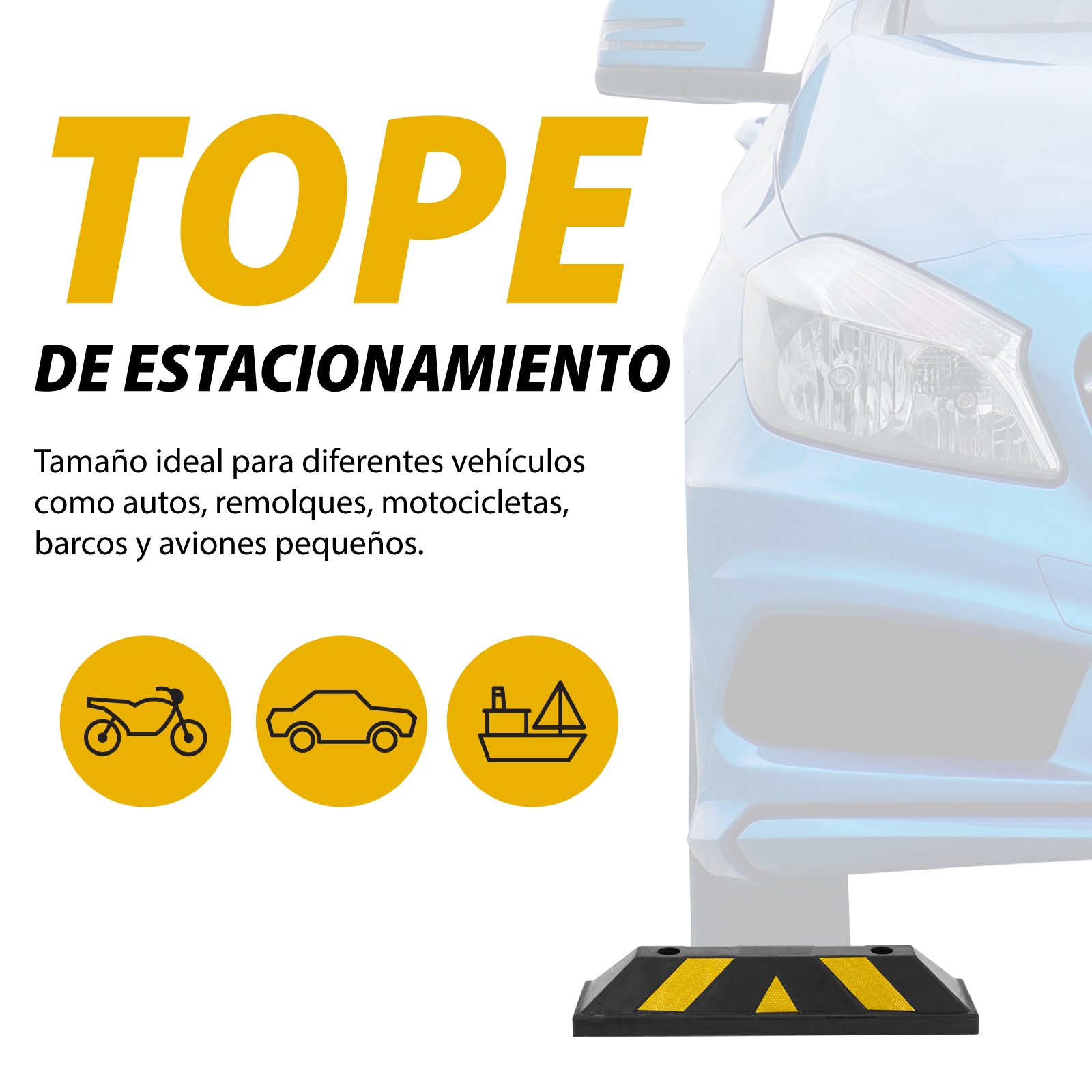Tope de estacionamiento de Caucho de Alta Resistencia con Tornillos expansivos | Tiras Reflectantes | Tope Reductor de Velocidad