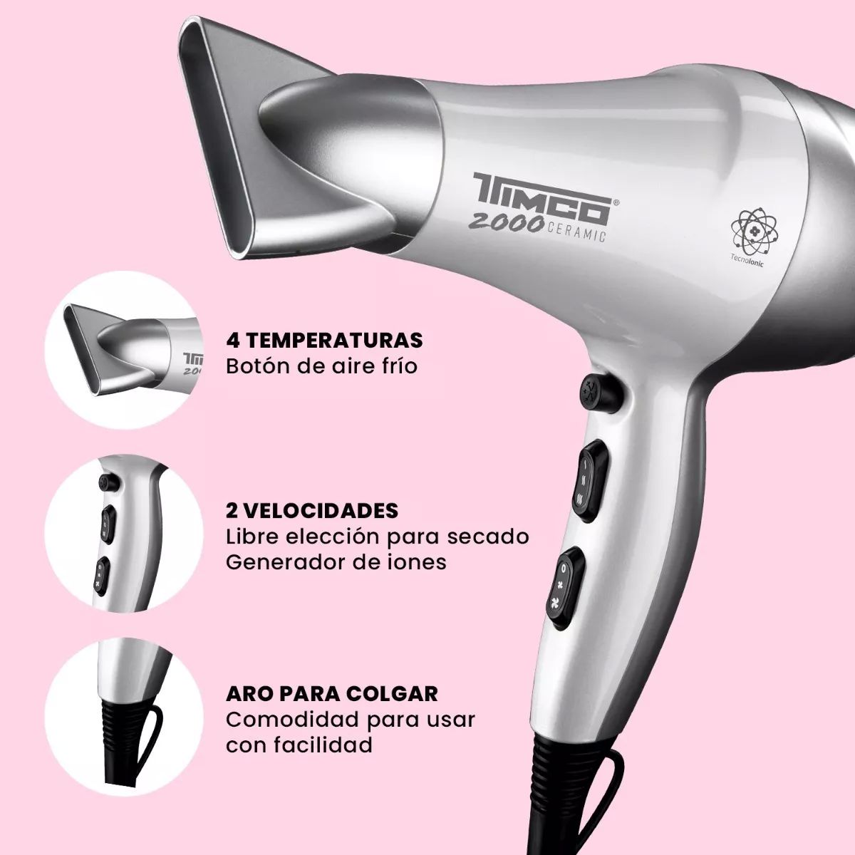 Secadora Ceramic C/boquilla + Difusor Timco Sin-2000 Color Blanco