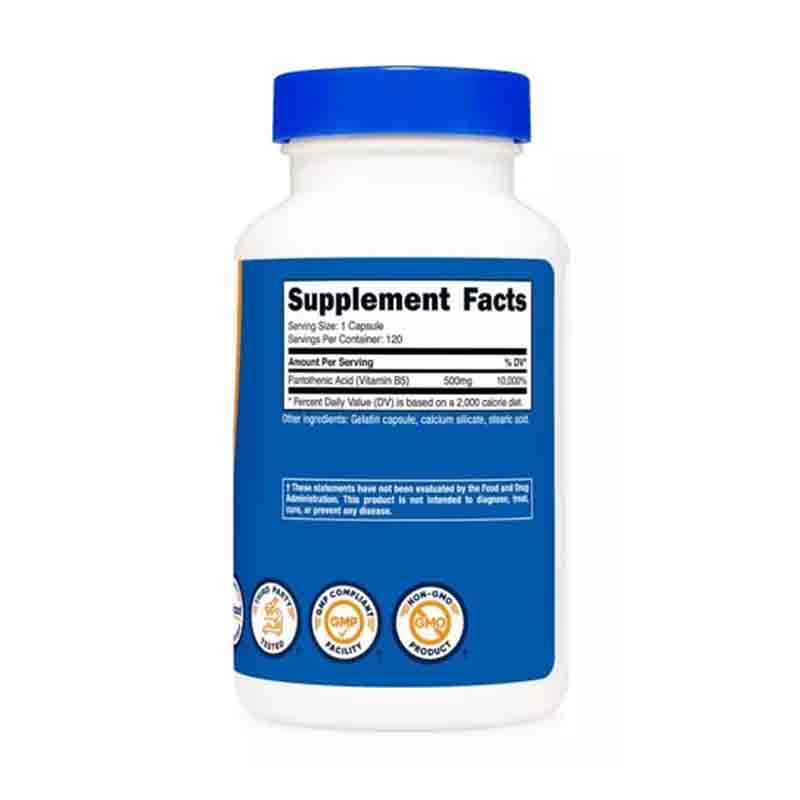 Vitamina B5 500mg Nutricost Acido Pantotenico 120 capsulas Vitamin B5