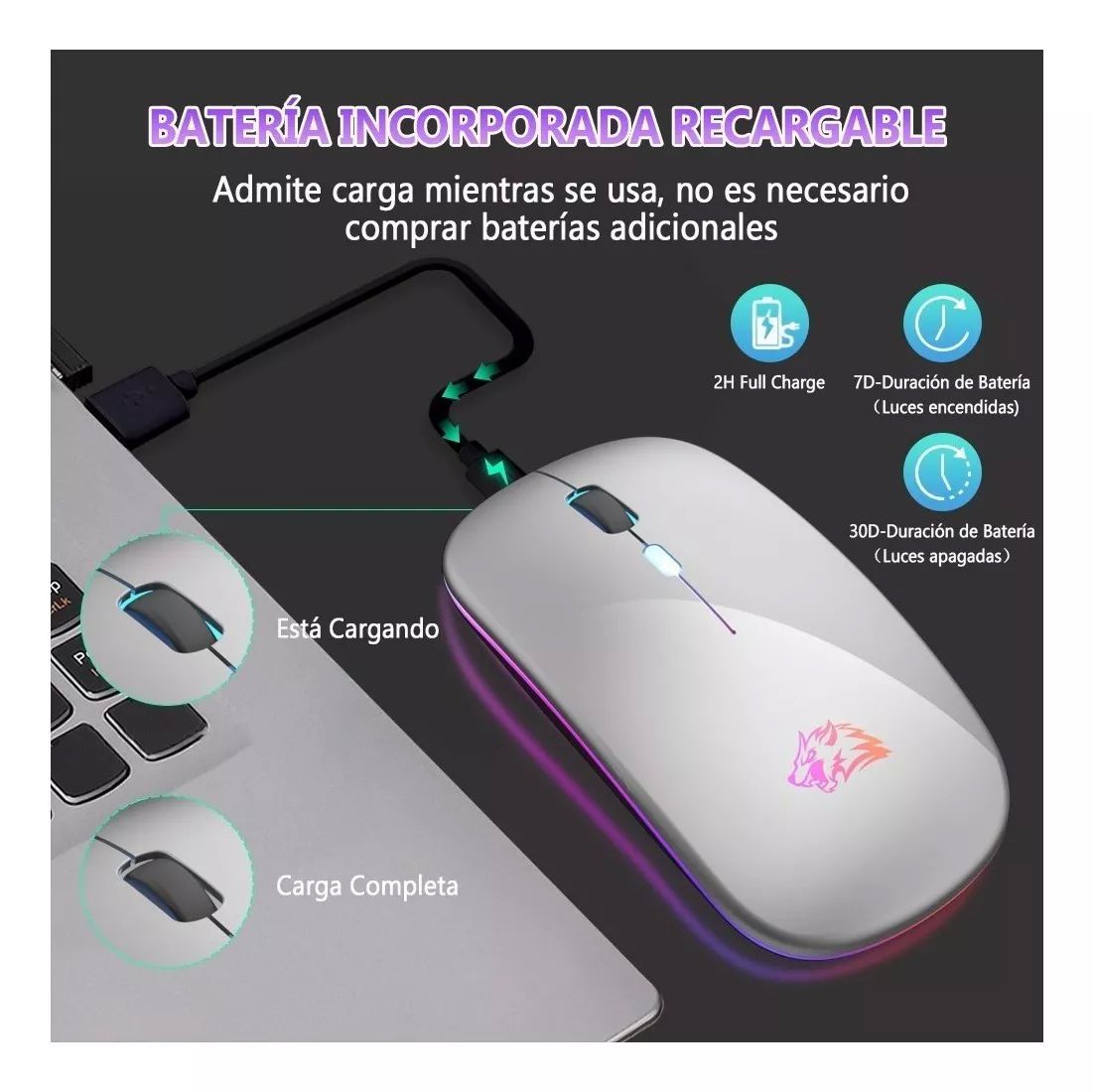 Mouse inalámbrico recargable Free Wolf X15 color PLATEADO