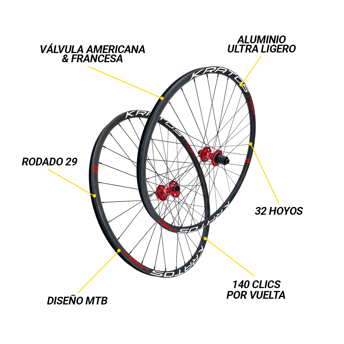 Par Rin Armado Bicicleta R29 Alum 8-12p Freno Disco 32h Maza Roja
