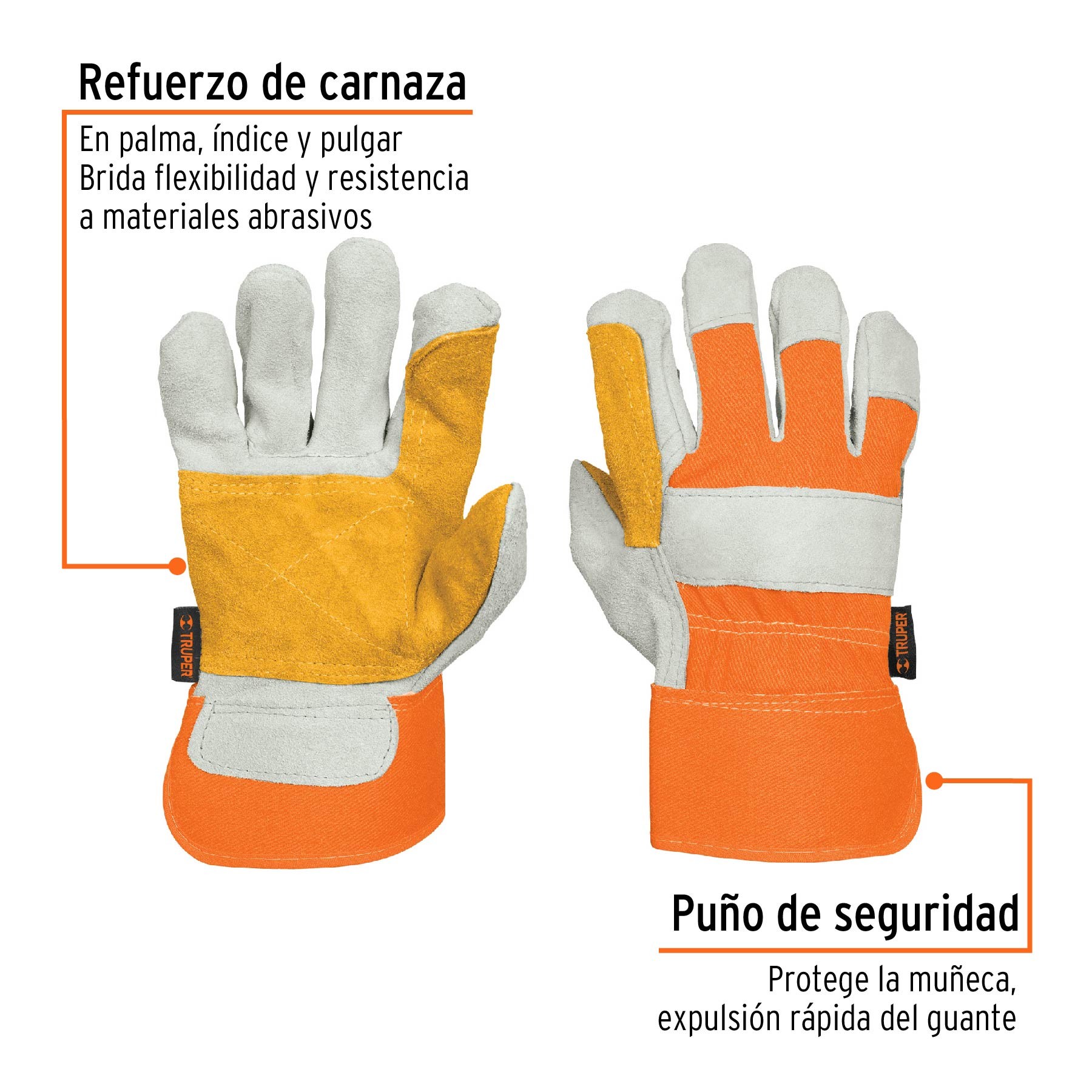 GUANTES DE CARNAZA Y LONETA, CON REFUERZO, UNITALLA, TRUPER 14246