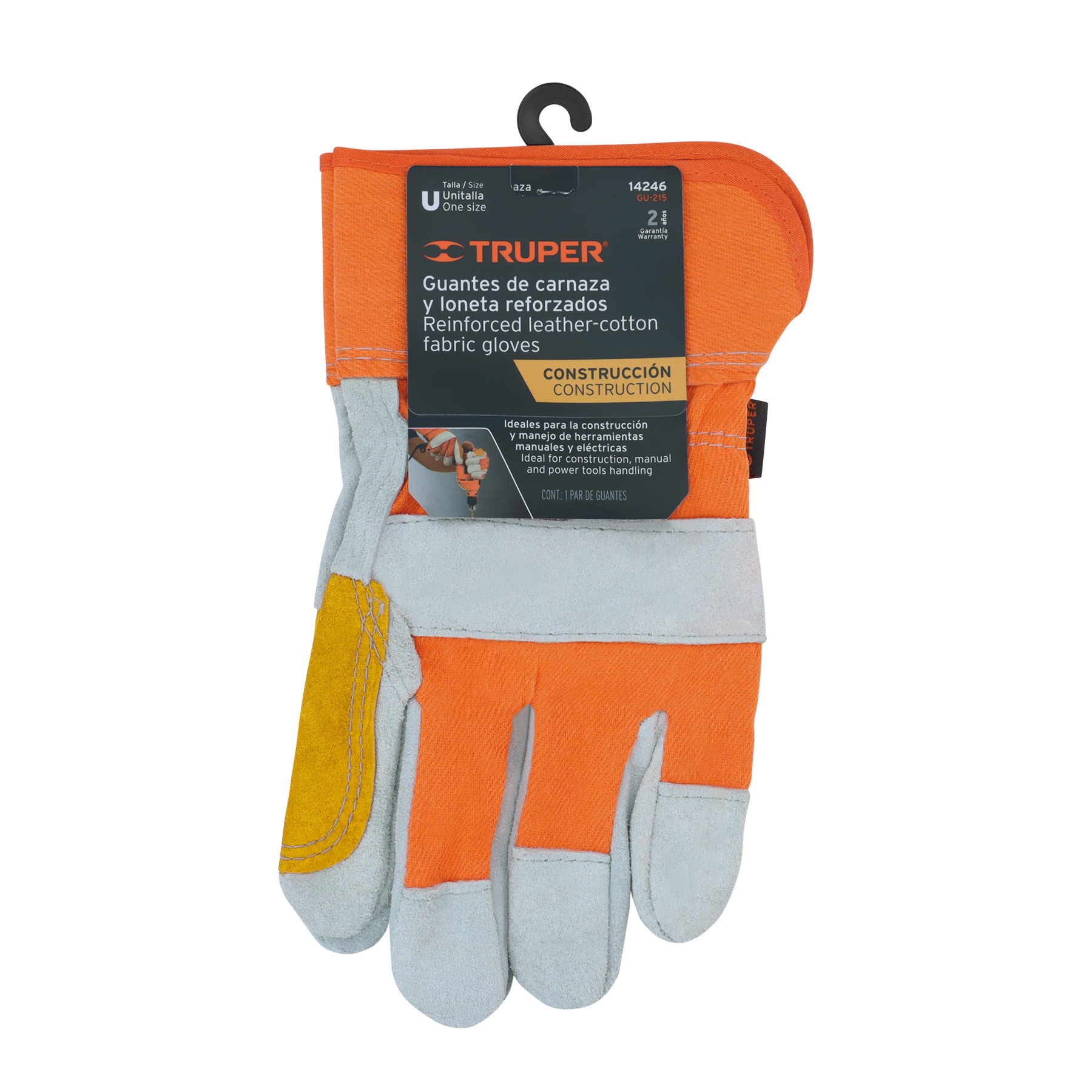 GUANTES DE CARNAZA Y LONETA, CON REFUERZO, UNITALLA, TRUPER 14246