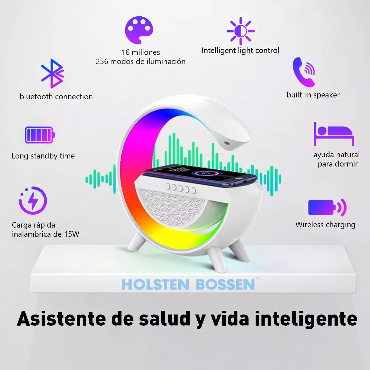 Lámpara Led Inteligente Bocina Cargador Inalámbrico 3 En 1