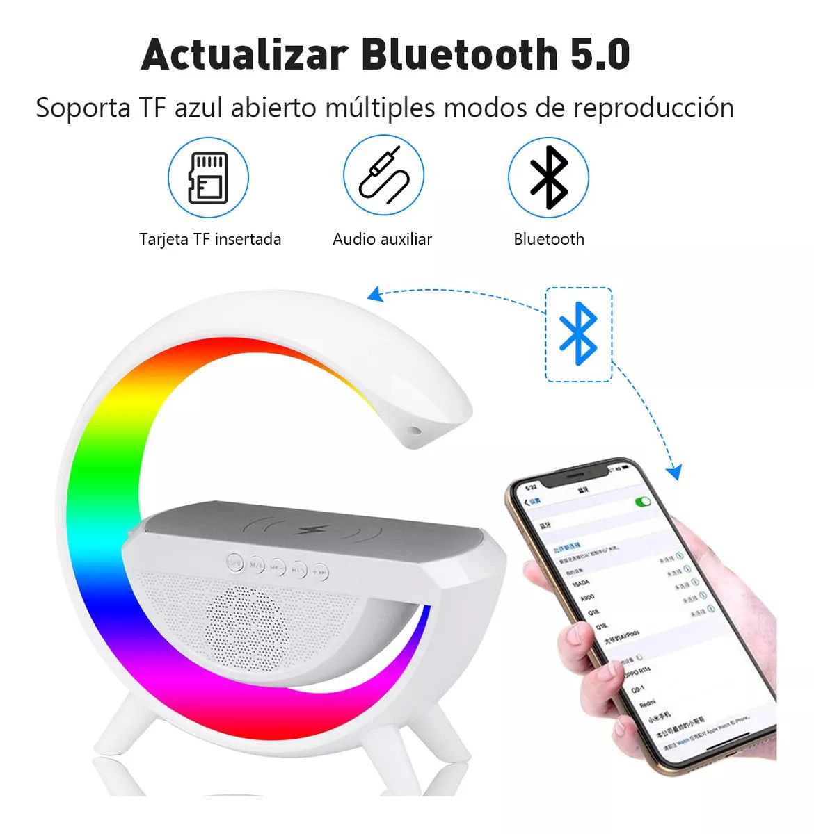 Lámpara Led Inteligente Bocina Cargador Inalámbrico 3 En 1