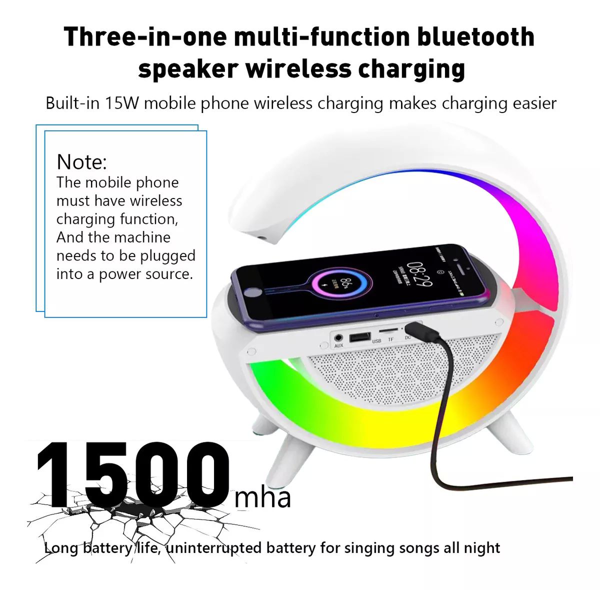 Lámpara Led Inteligente Bocina Cargador Inalámbrico 3 En 1