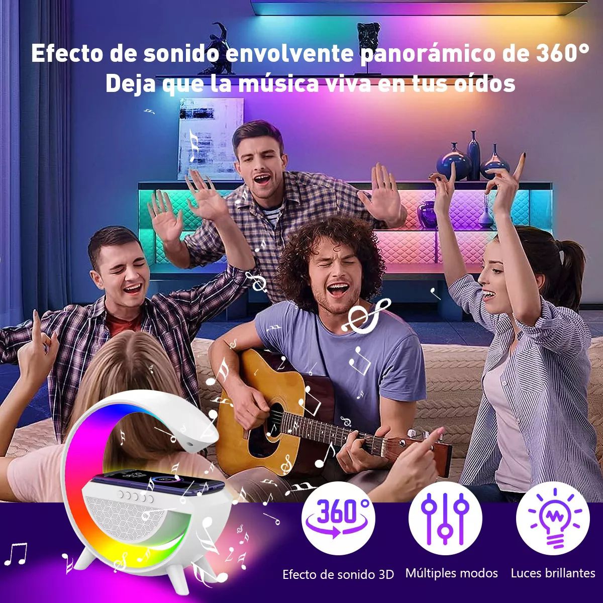 Lámpara Led Inteligente Bocina Cargador Inalámbrico 3 En 1