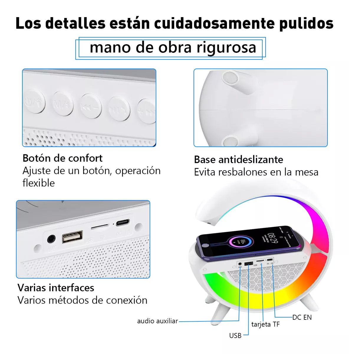 Lámpara Led Inteligente Bocina Cargador Inalámbrico 3 En 1