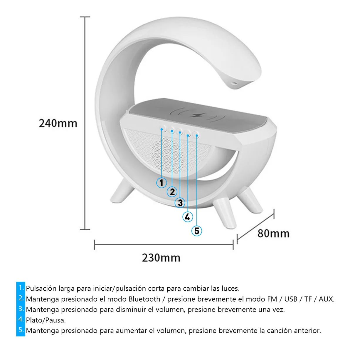 Lámpara Led Inteligente Bocina Cargador Inalámbrico 3 En 1