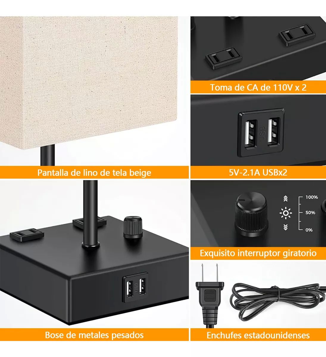 Lámparas De Buró De Noche De Escritorio Con Usb-c Y Led Bulb