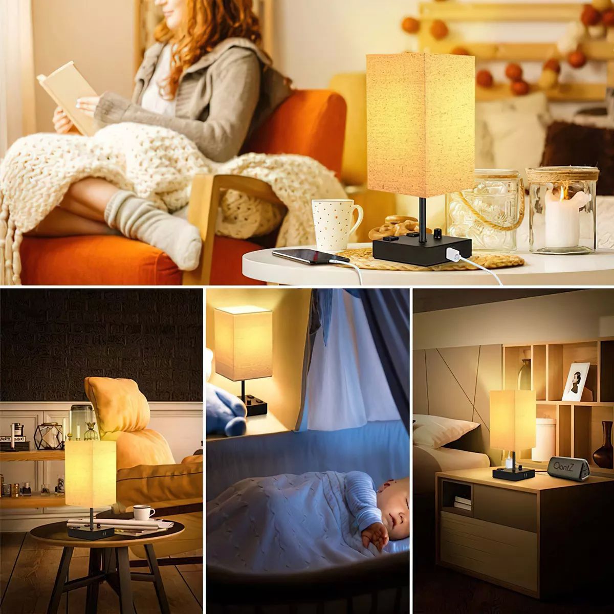 Lámparas De Buró De Noche De Escritorio Con Usb-c Y Led Bulb