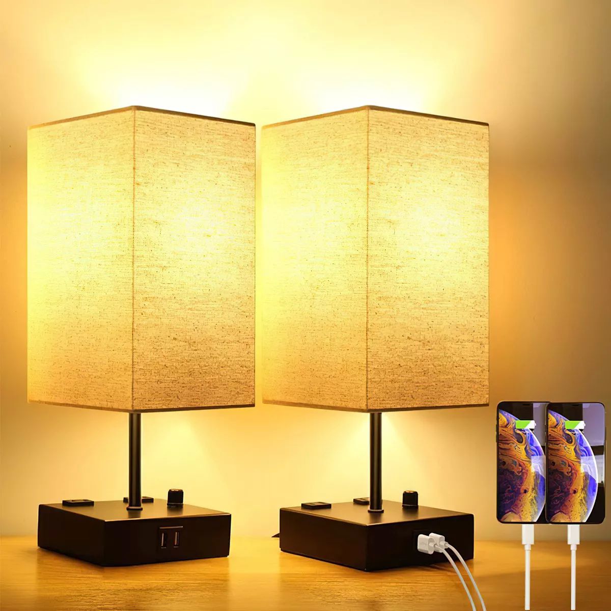 Lámparas De Buró De Noche De Escritorio Con Usb-c Y Led Bulb