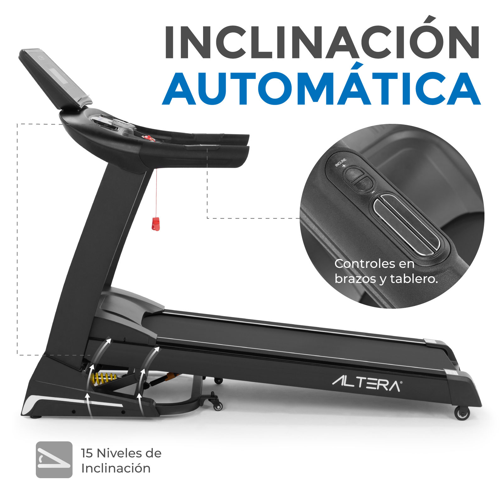 Altera GANTE Caminadora eléctrica Plegable Negra 4 HP con Altavoz | Bluetooth | Pantalla | 15 Niveles y 3 Modos
