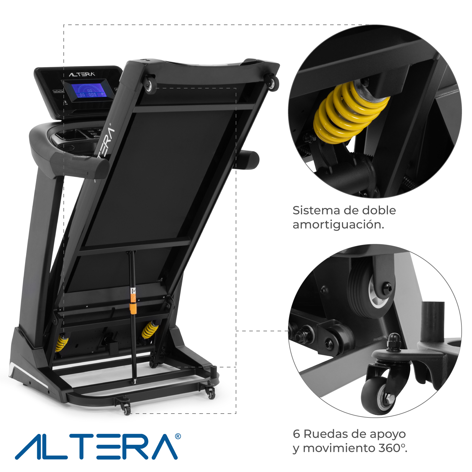 Altera GANTE Caminadora eléctrica Plegable Negra 4 HP con Altavoz | Bluetooth | Pantalla | 15 Niveles y 3 Modos