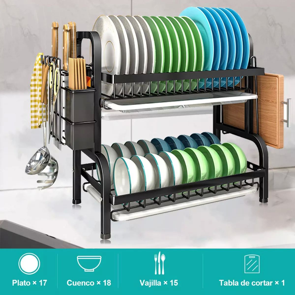 Escurridor Trastes Platos De 2 Niveles Acero Inoxidable