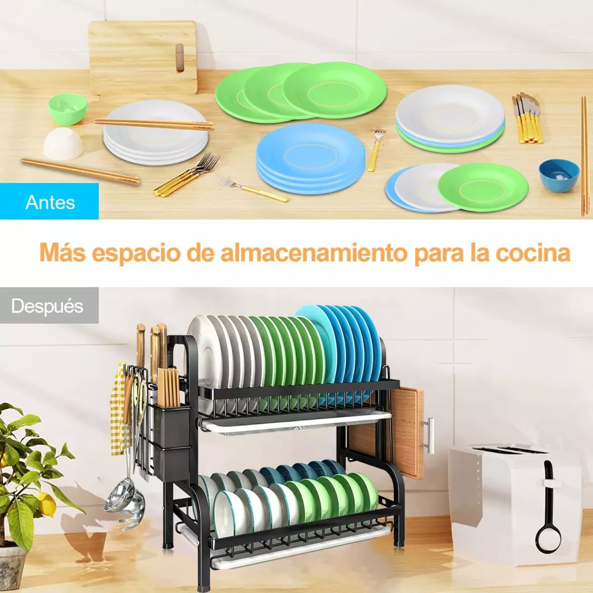 Escurridor Trastes Platos De 2 Niveles Acero Inoxidable