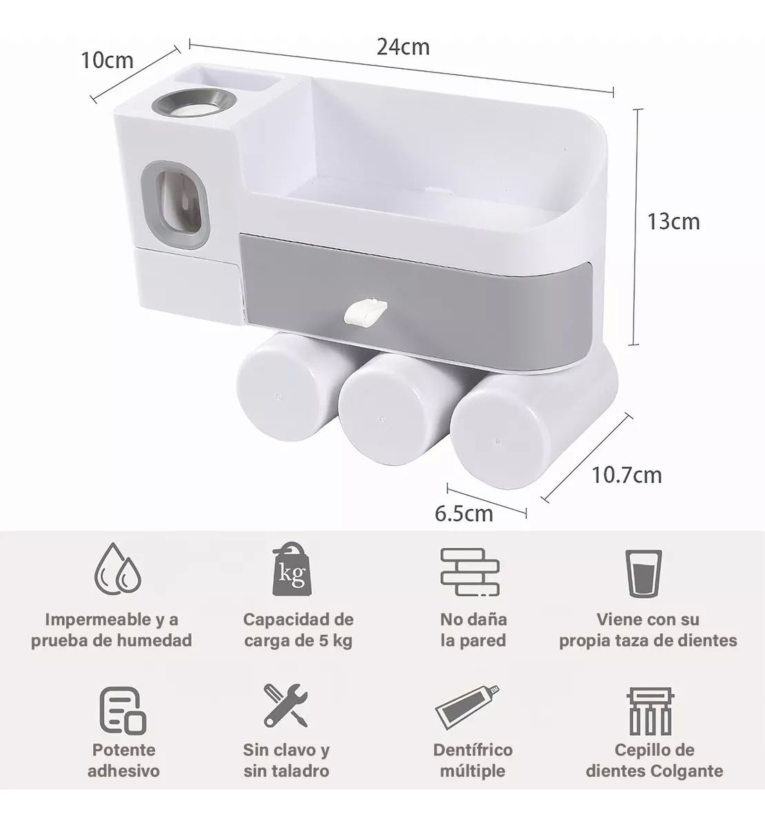 Soporte Para Cepillos Dientes Organizador Baño Montado Pared