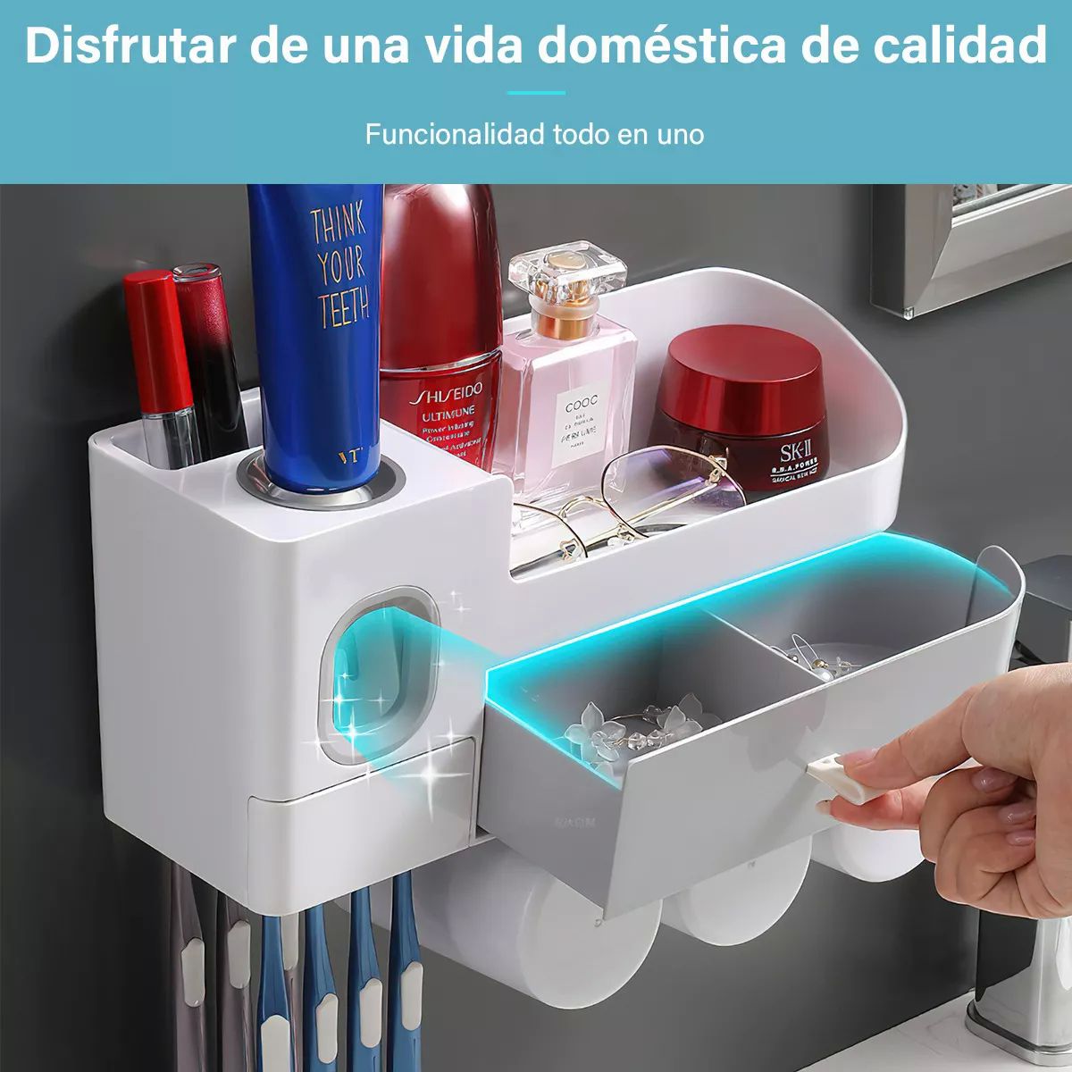 Soporte Para Cepillos Dientes Organizador Baño Montado Pared