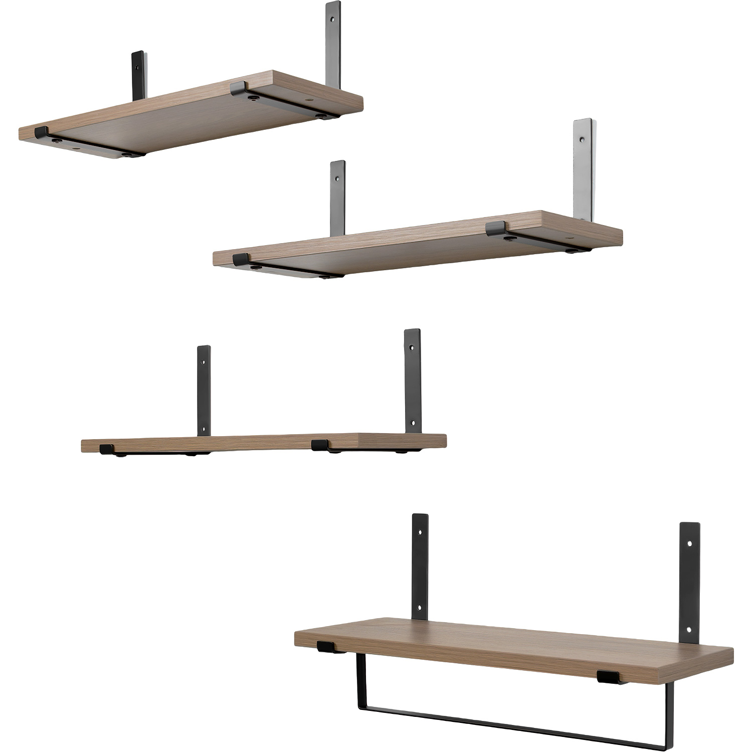 Set 4 Repisas Madera Flotantes Modernas Industrial 40x15 Cm 