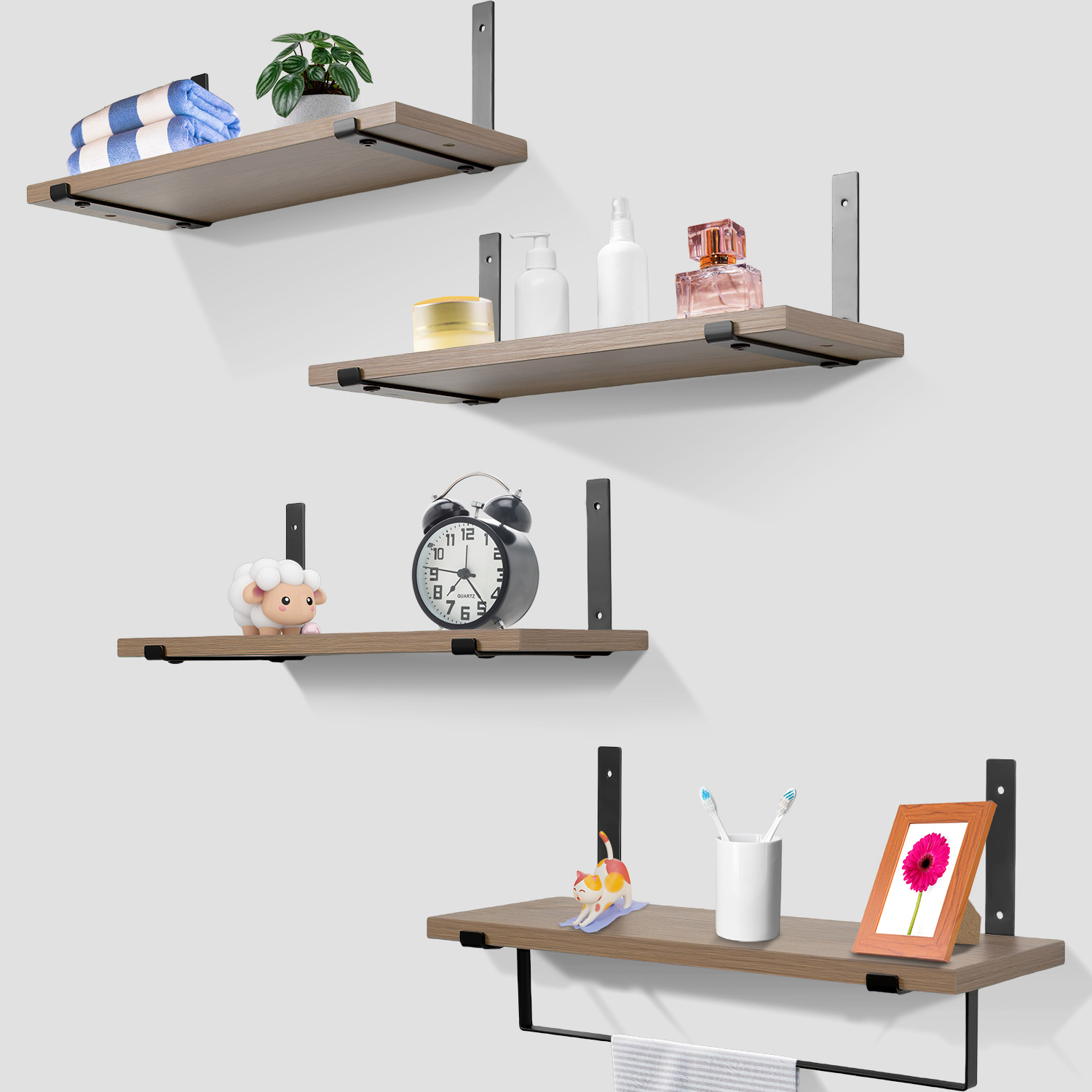 Set 4 Repisas Madera Flotantes Modernas Industrial 40x15 Cm 