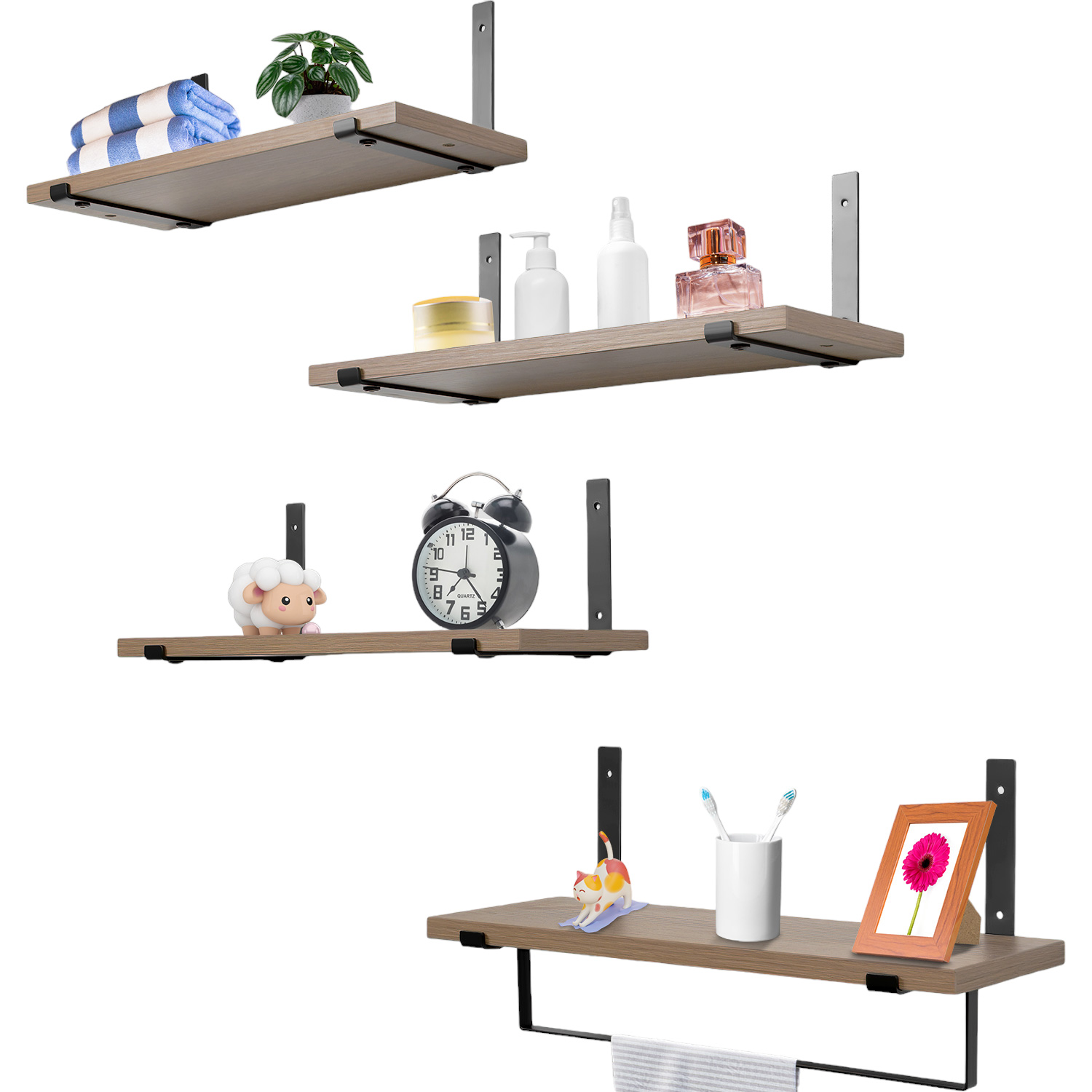 Set 4 Repisas Madera Flotantes Modernas Industrial 40x15 Cm 