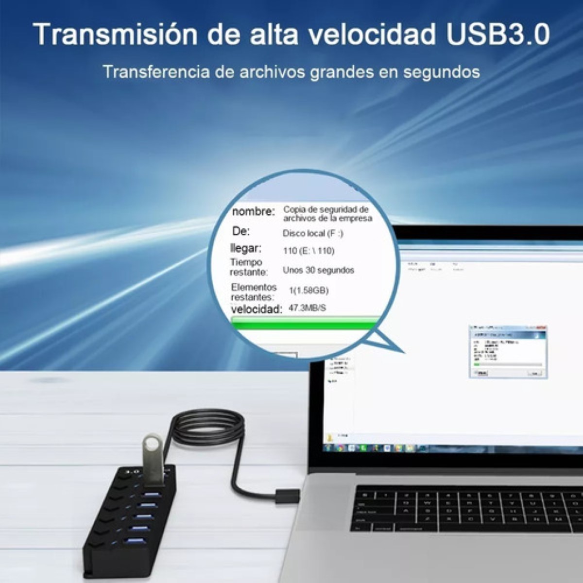 Hub Concentrador Multi Contacto Usb 7 Puertos Switch Negro