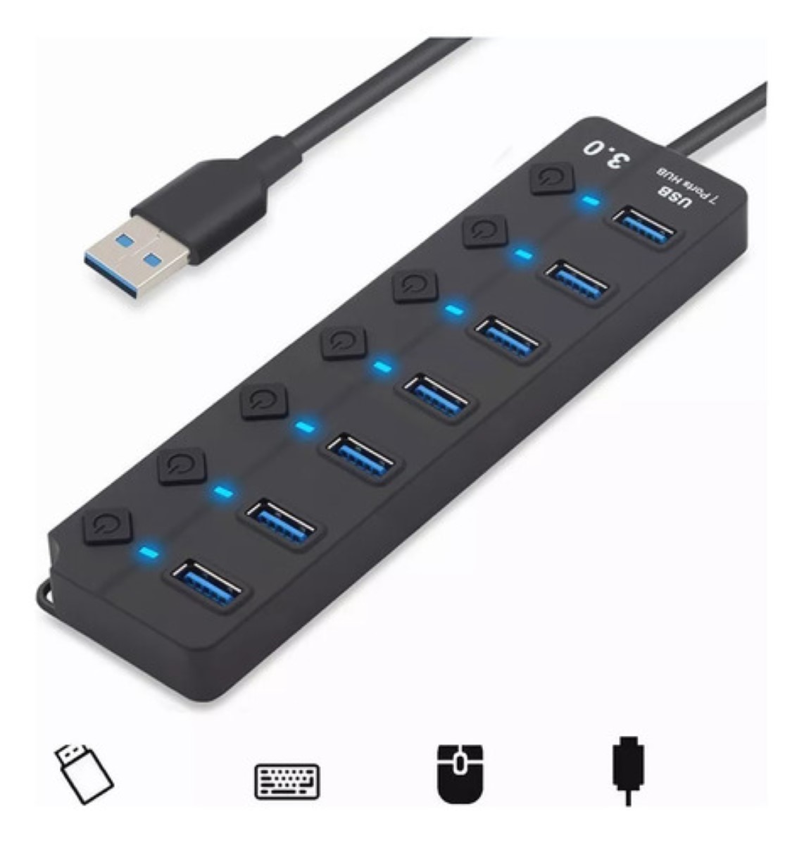 Hub Concentrador Multi Contacto Usb 7 Puertos Switch Negro