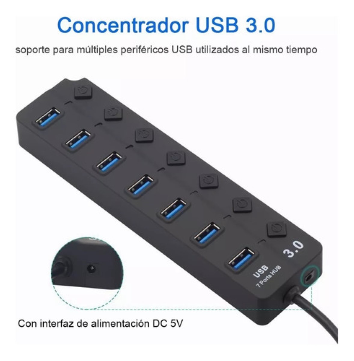 Hub Concentrador Multi Contacto Usb 7 Puertos Switch Negro