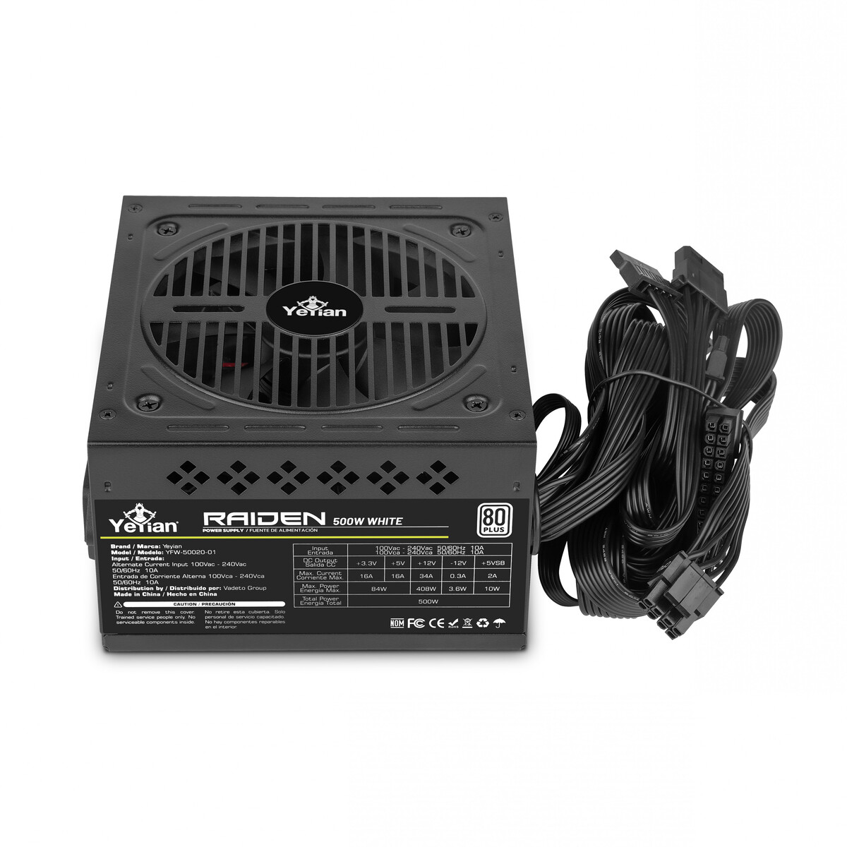 Fuente De Poder YEYIAN YFR-45901 Raiden 500W 80 Plus White Rgb Atx