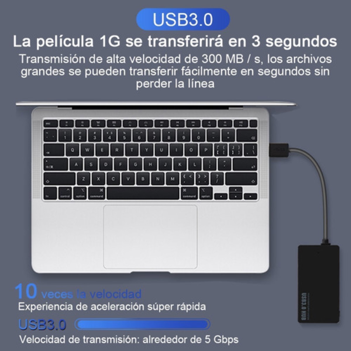 Usb3.0 Hub Hub Usb Ultrafino De Alta Velocidad De 4 Puertos Negro