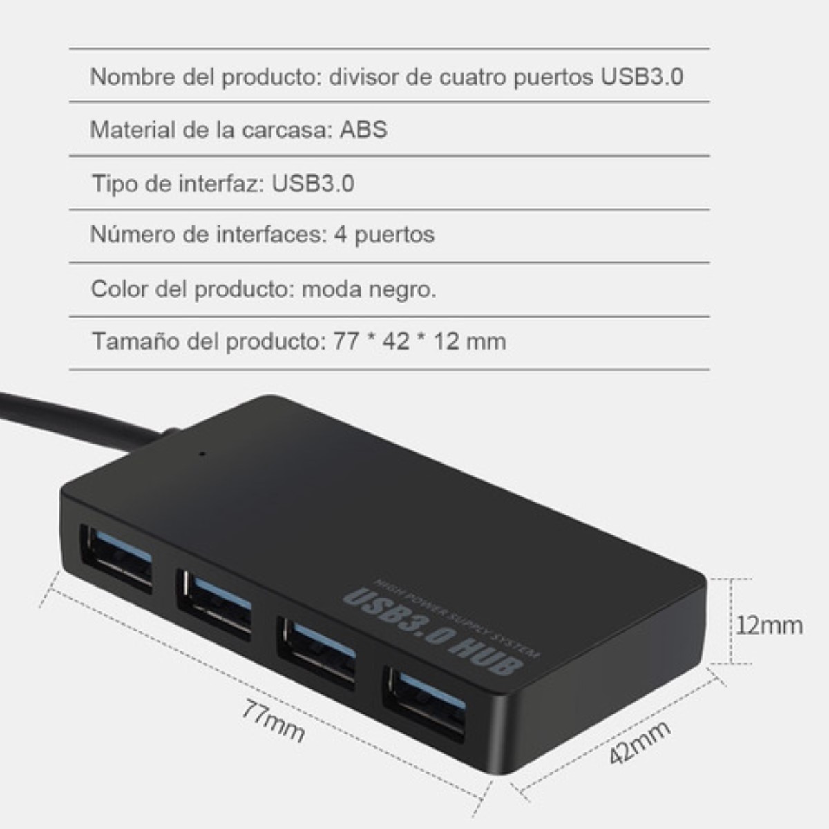 Usb3.0 Hub Hub Usb Ultrafino De Alta Velocidad De 4 Puertos Negro