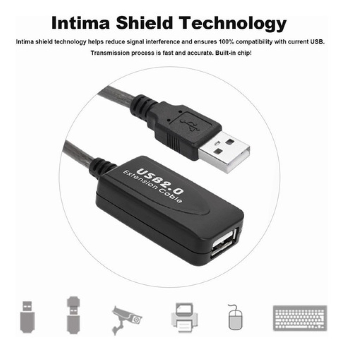 5 Metros Cable Extension Usb Activa 2.0 Macho - Hembra Gris