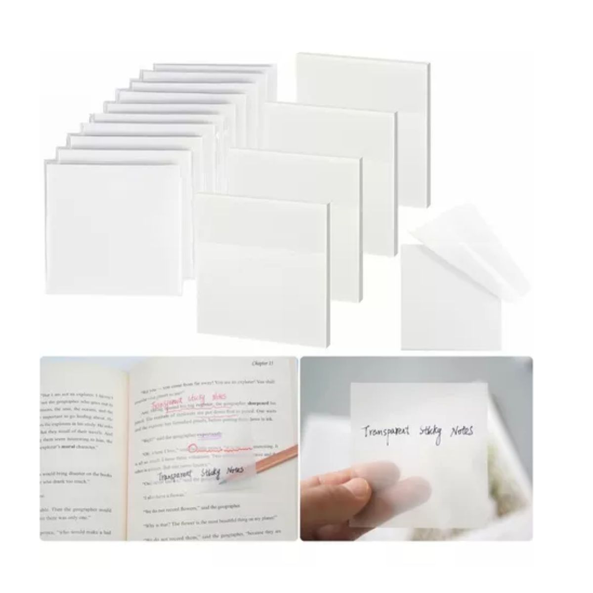 Notas Adhesivas Transparentes Plastificadas Tipo Post-it 500 pzs, Blancos Traslucidos