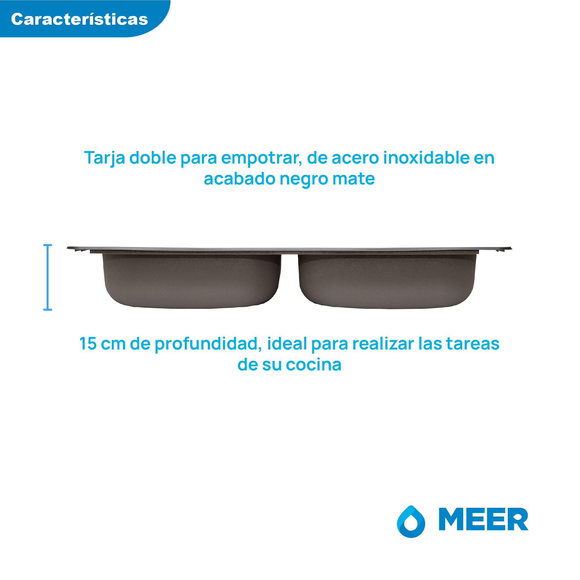 Fregadero de Cocina de Acero Inoxidable Doble Tina en Acabado Negro Mate Tarja Doble Calibre 22 de Acero Inoxidable Color Negro Mate