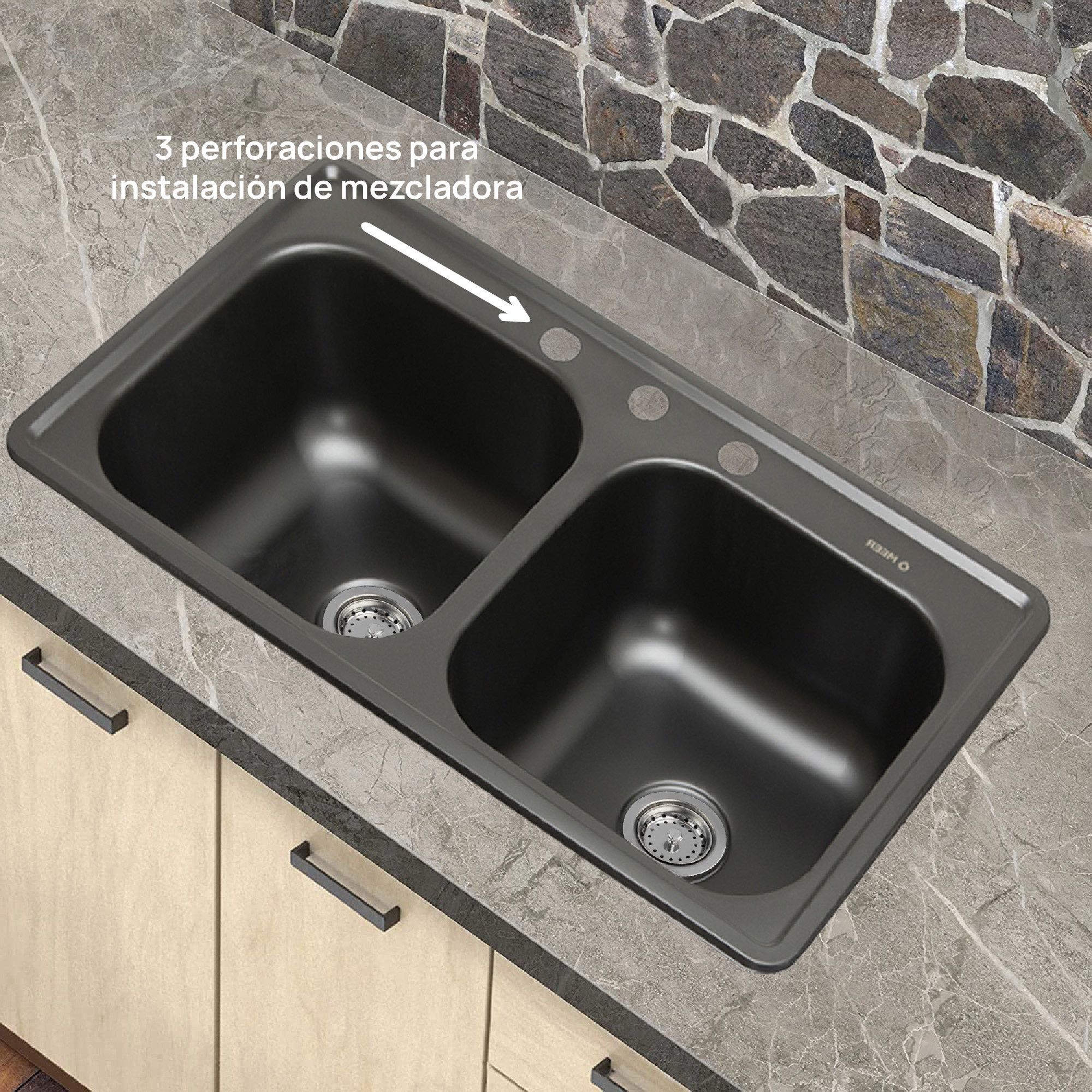 Fregadero de Cocina de Acero Inoxidable Doble Tina en Acabado Negro Mate Tarja Doble Calibre 22 de Acero Inoxidable Color Negro Mate