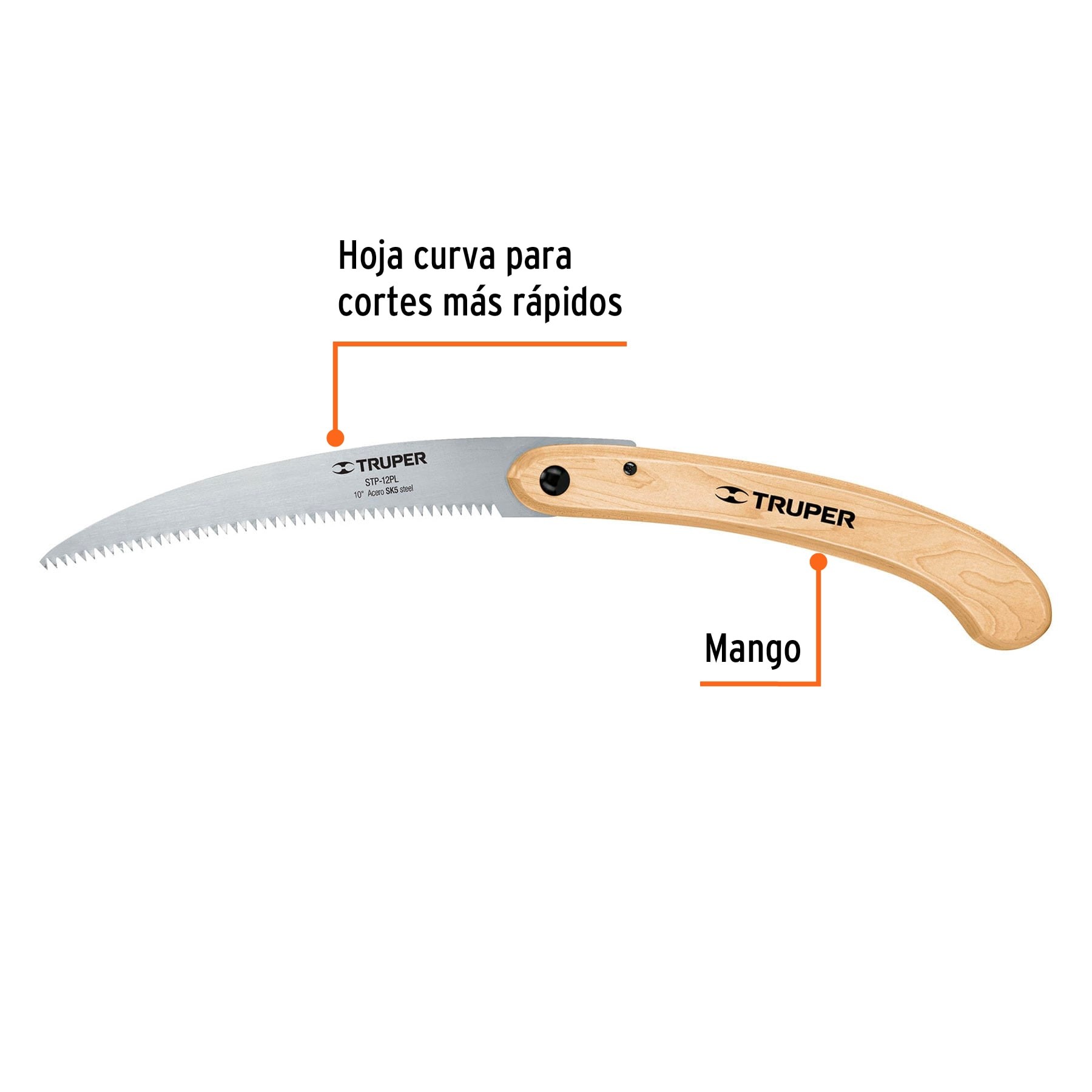 SERRUCHO PLEGABLE 10" HOJA CURVA 6 DPP, MANGO MADERA, TRUPER 18178
