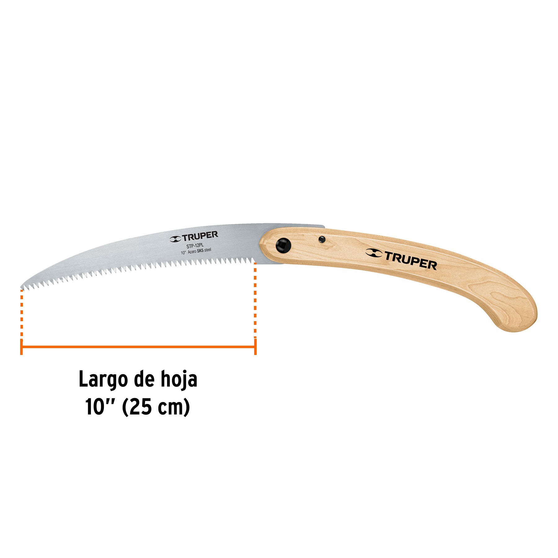 SERRUCHO PLEGABLE 10" HOJA CURVA 6 DPP, MANGO MADERA, TRUPER 18178