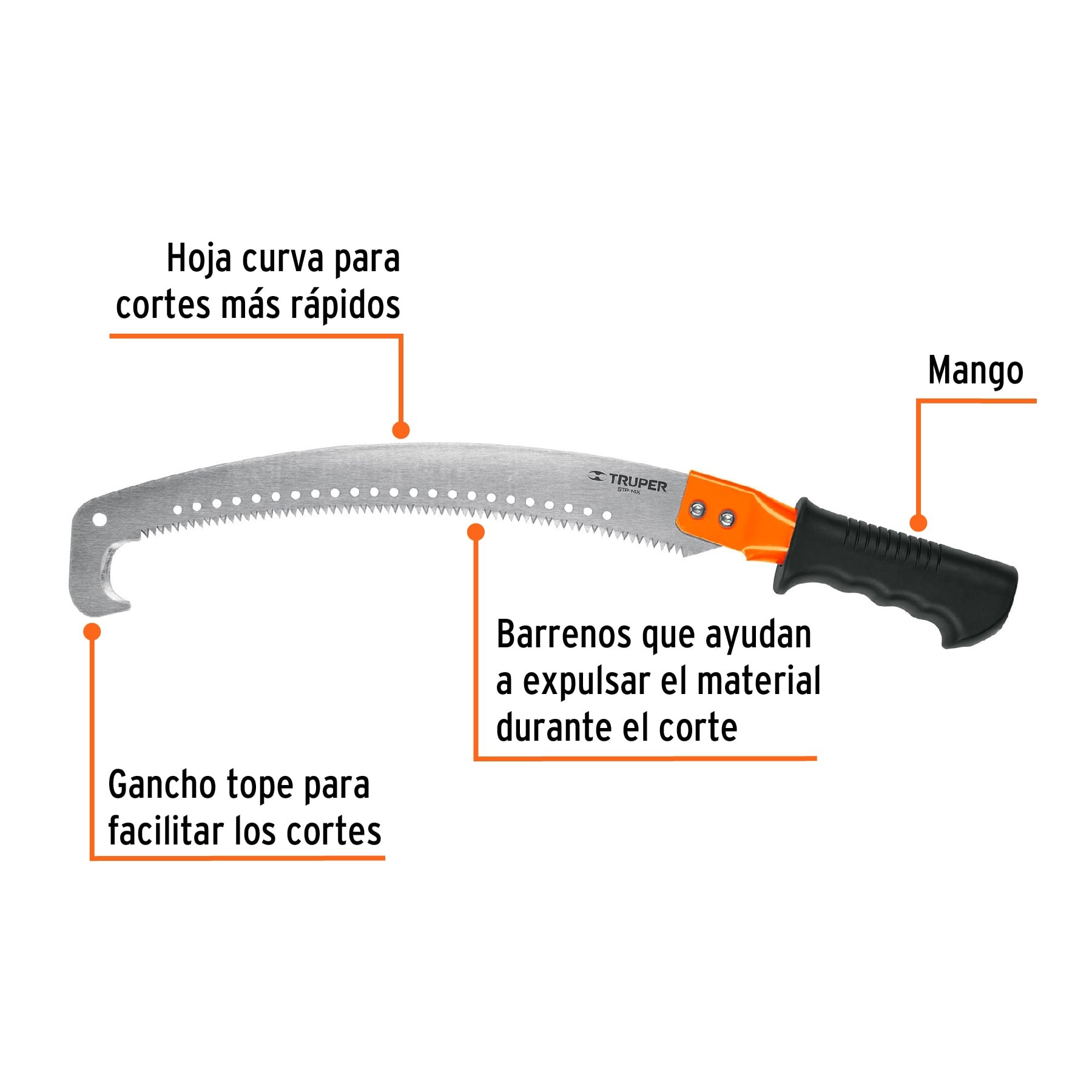 SERRUCHO DE PODA 16" CON GANCHO, 5 DPP, MANGO COMFORT GRIP TRUPER 18179