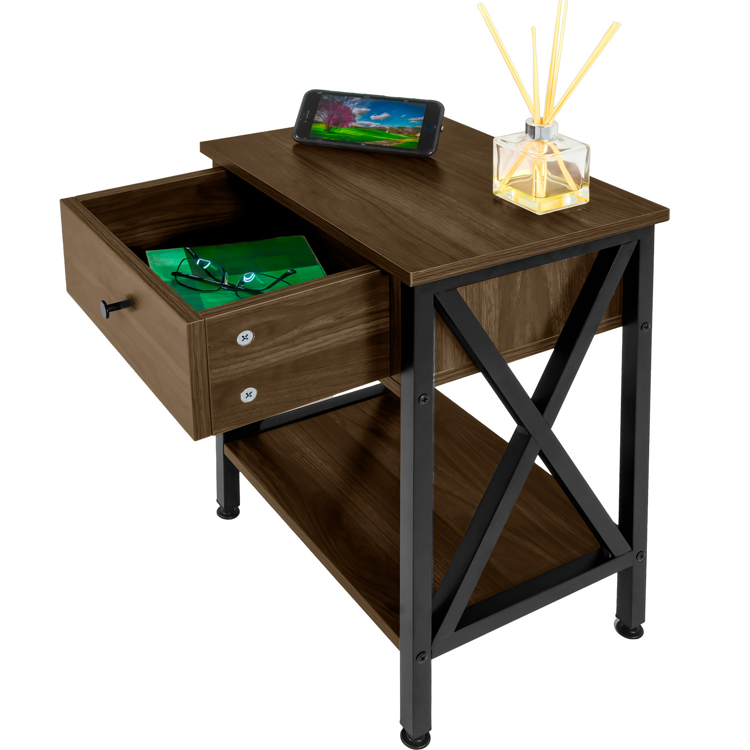 Buro Rustico Madera Cafe Recamara Habitacion Mesa De Noche