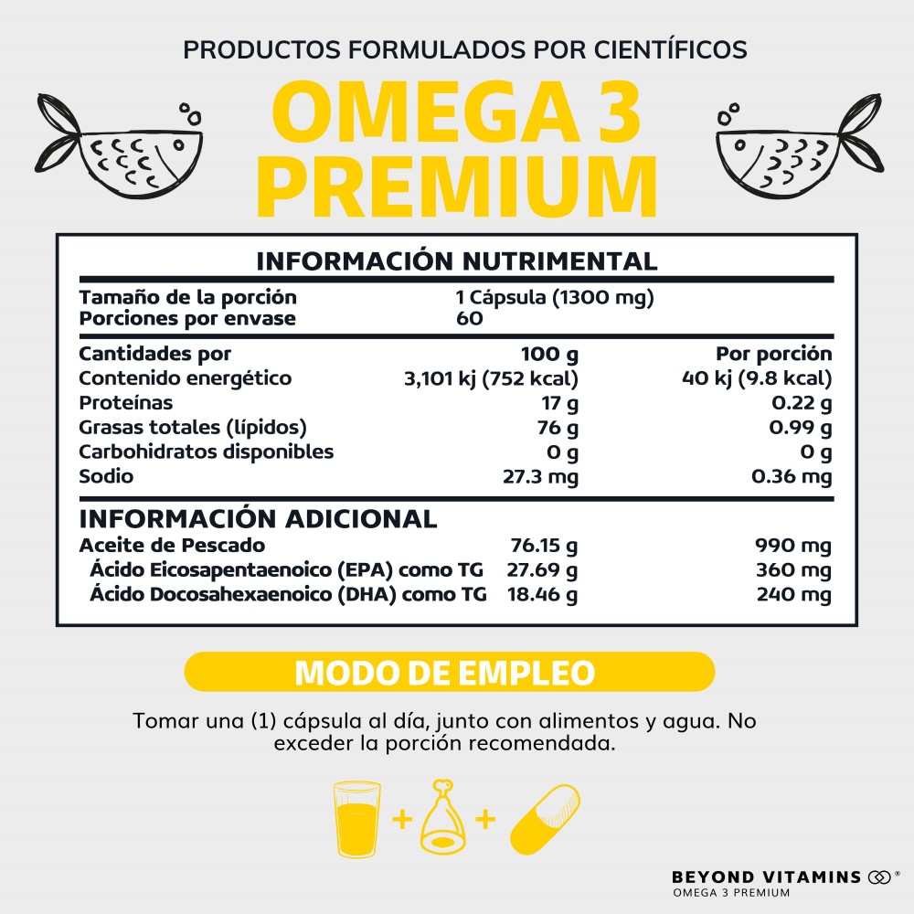 Suplemento Alimenticio Beyond Vitamins Omega 3 Aceite de Pescado 60 cápsulas